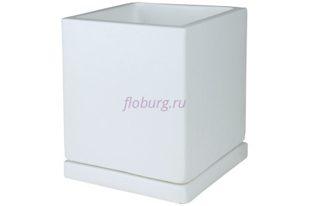 Горшок для цветов керамический с поддоном для цветов Белый кубик 20*20/h22см NK11/3