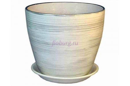 Горшок для цветов керамический с поддоном Роспись бутон бел/серебро 15см (РС 04/2)