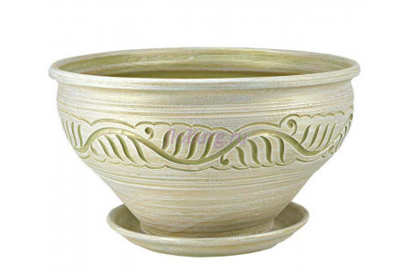 Горшок для цветов керамический с поддоном Вьюн миска оливка 37см 6-24  14-324      