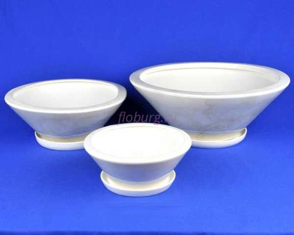 Горшки для цветов керамические с поддоном Пекин кмпт из 3-х (белый)                     