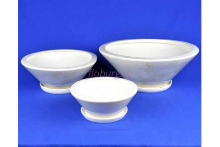 Горшки для цветов керамические с поддоном Пекин кмпт из 3-х (белый)                     