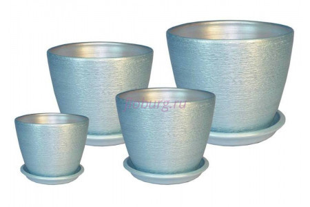 Горшки для цветов керамические в комплекте «Кассандра металлик» из 4-х шт (голубой)