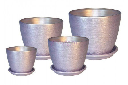 Горшки для цветов керамические в комплекте «Кассандра металлик» из 4-х шт (сиреневый)
