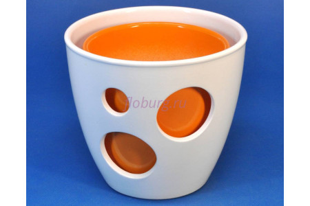 Кашпо керамическое двойное «ВК из 2-х КП (20-18см) белый-оранжевый»