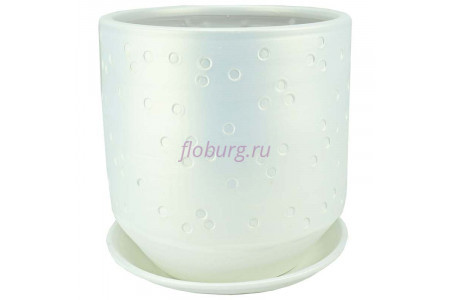 Горшок для цветов керамический с поддоном Марго цилиндр бел.24см 5-32  37-332        
