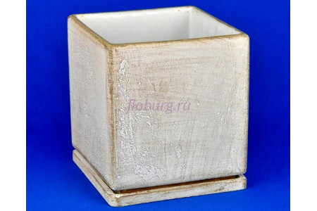 Горшок для цветов керамический с поддоном Кубик светло-коричневый d20см (NK04/3)