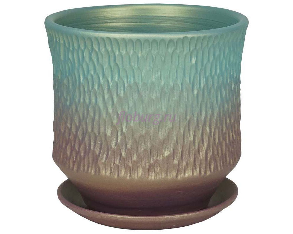 Горшок для цветов керамический с поддоном Павлин цилиндр темн.22см 4-34  39-234        