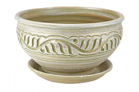 Горшок для цветов керамический с поддоном Вьюн миска оливка 26см 4-24 (14-124)