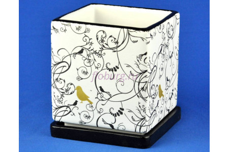 Горшок для цветов керамический с поддоном Кубик Птица Золотая 2,4л (NK-40-2)