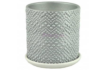 Горшок для цветов керамический с поддоном цилиндр бисер сереб. N2 d15см
